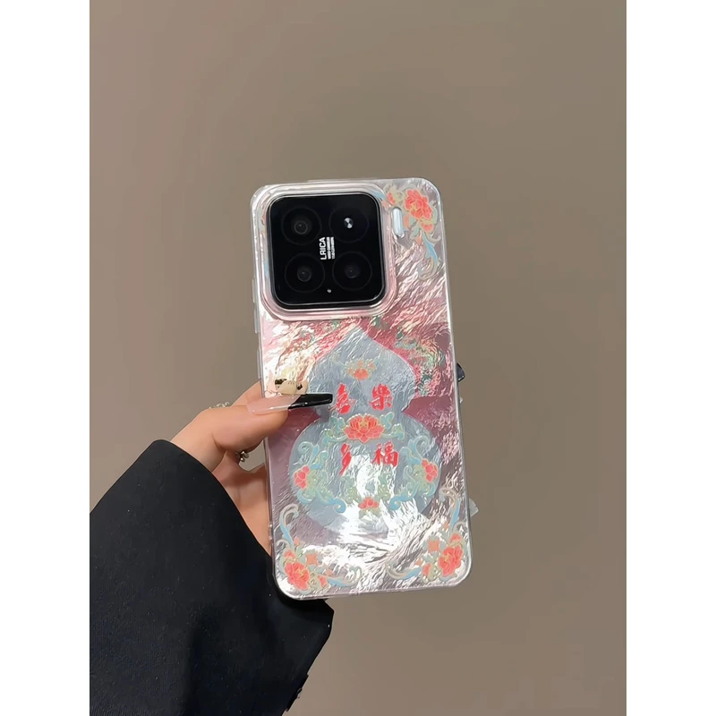 适用苹果16手机壳华为mate60漩涡IMD粉色中式花纹葫芦小米女荣耀