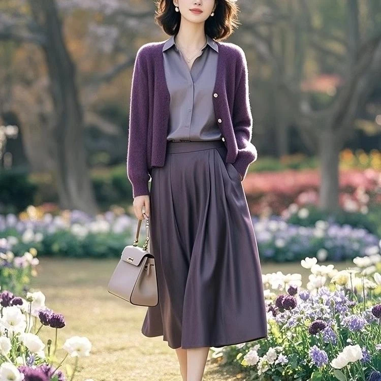 素雅订制女装设计百搭时尚小众设计感针织衫上衣开衫半身裙套装