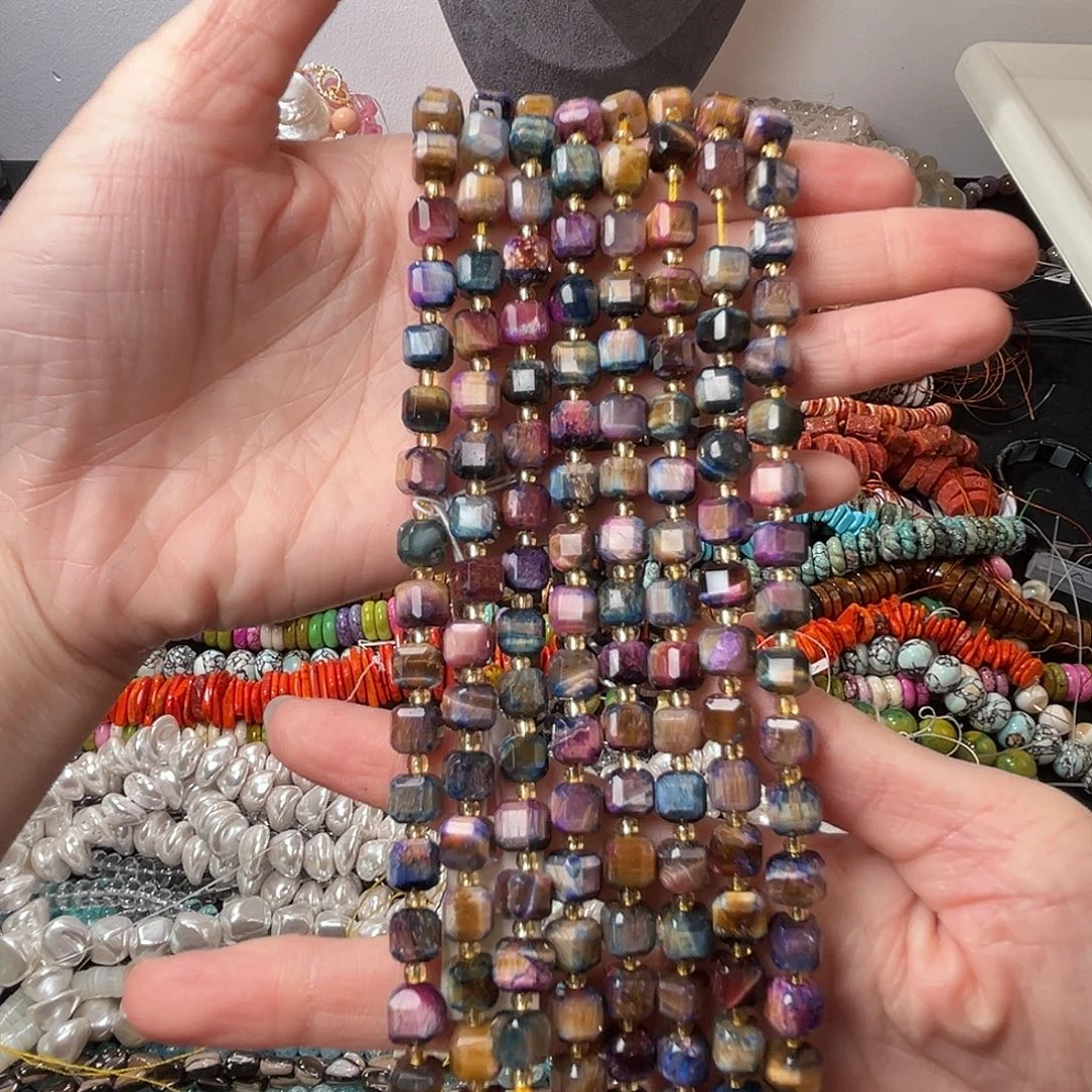 玛瑙/玉髓合金珠宝半成品N493星空虎眼方糖6.6