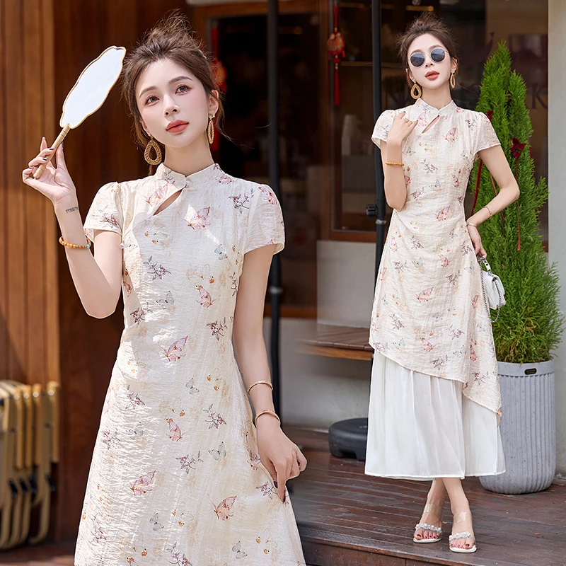 新中式常规夏季优雅2025长裙连衣裙少女日常裙子女中国风修身时尚