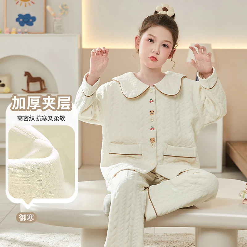 儿童睡衣空气棉秋冬季长袖新款女童开衫夹层6-12岁女孩洋气家居服