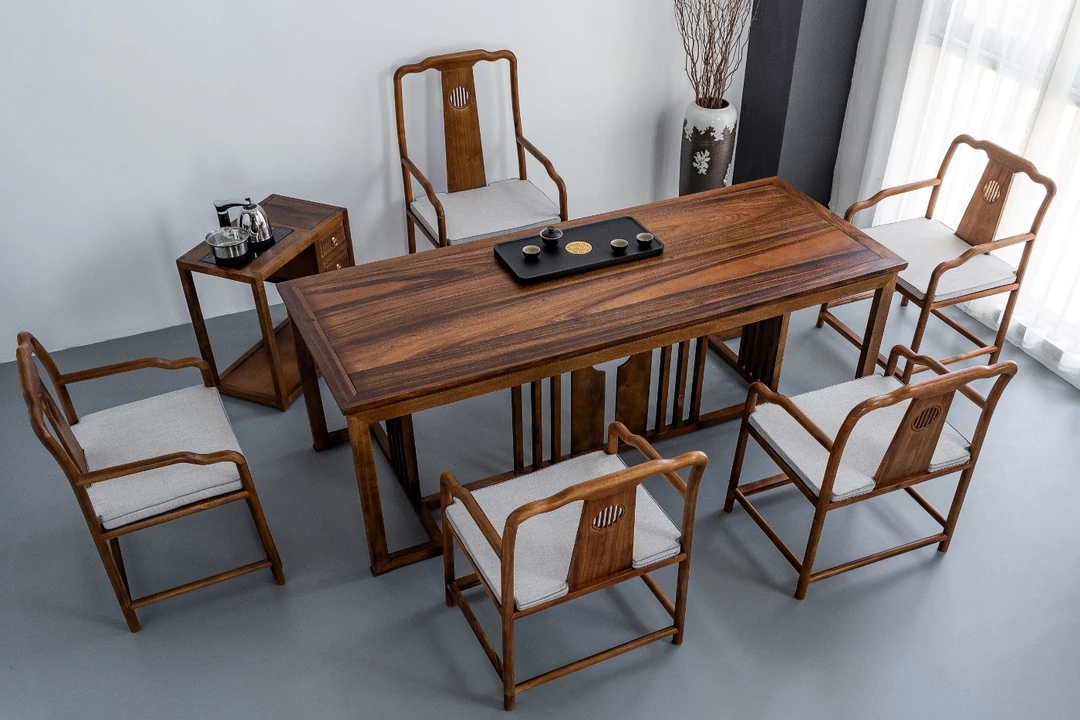 【梧栖桌】南美胡桃木新中式实木茶桌茶室泡茶桌书法桌办公桌餐桌