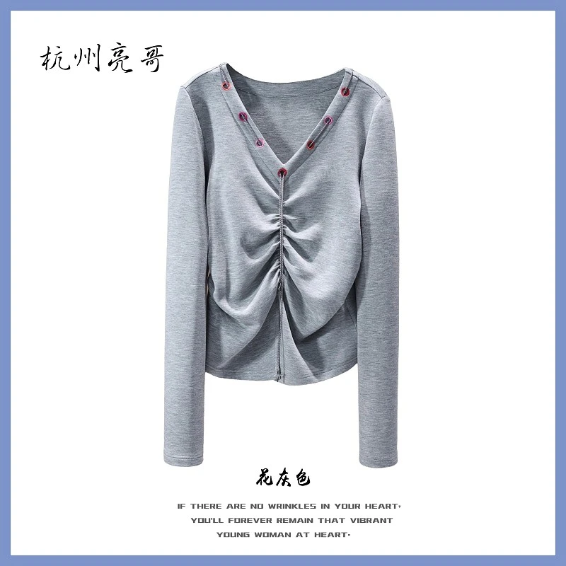 【亮哥欧货女装】冬季热感天丝《花灰色》高弹显瘦打底上衣26037-A6