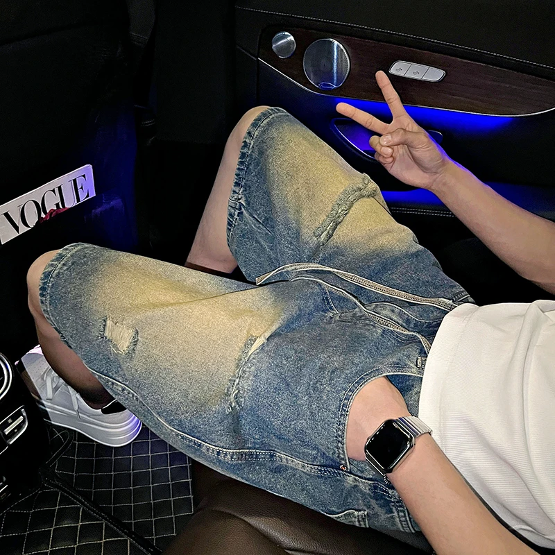 男士潮流水洗做旧牛仔短裤夏季2025新款爆款百搭休闲宽松直筒裤子