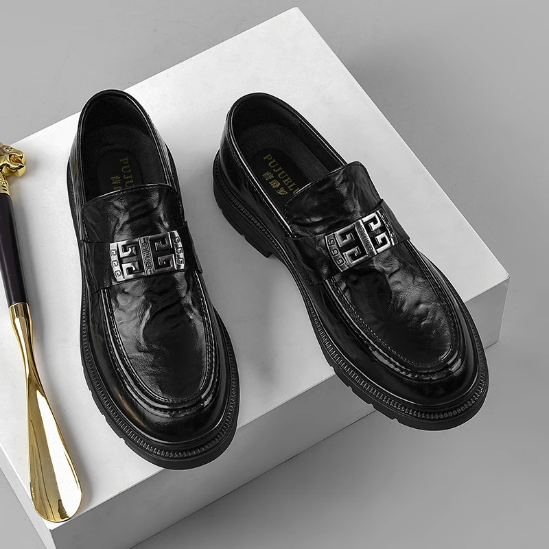 1708新款皮鞋男士一脚蹬乐福鞋英伦百搭时尚轻便柔软休闲耐磨男鞋