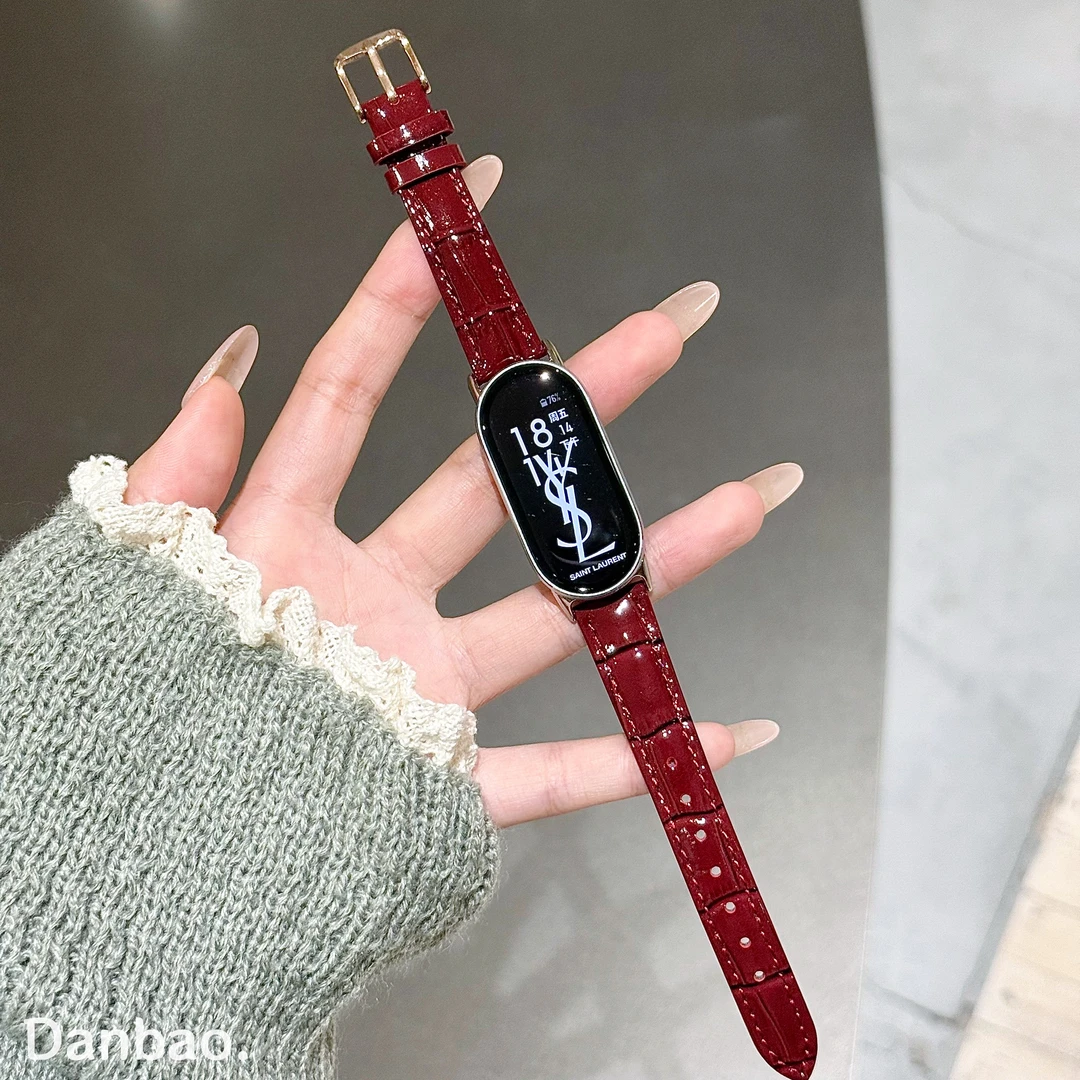 《竹节纹皮带》适用于小米手环10新款亮面表带皮质9秋冬款9pro女款8