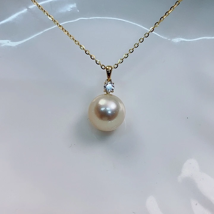 海水珍珠吊坠(不含链)18K金镶嵌10-11