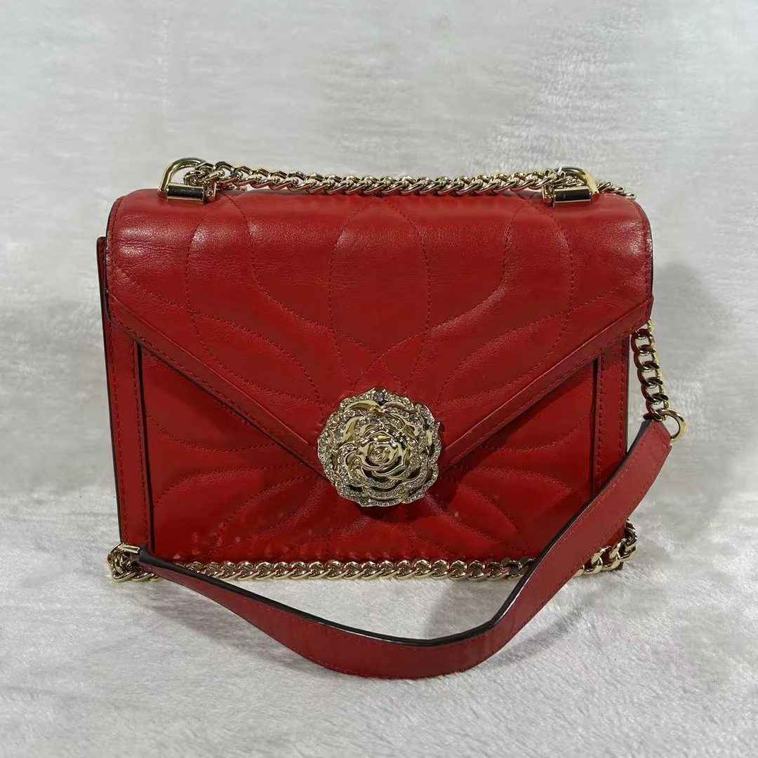 95新 MICHAELKORS/迈克高仕 红色单肩斜挎包G25100005底长23X18