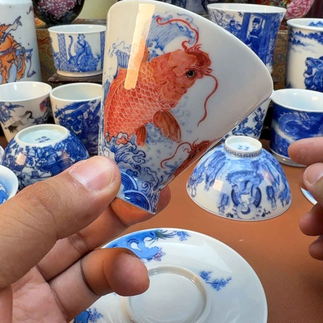 老***皮陶杯子景德镇全手工手绘陶瓷