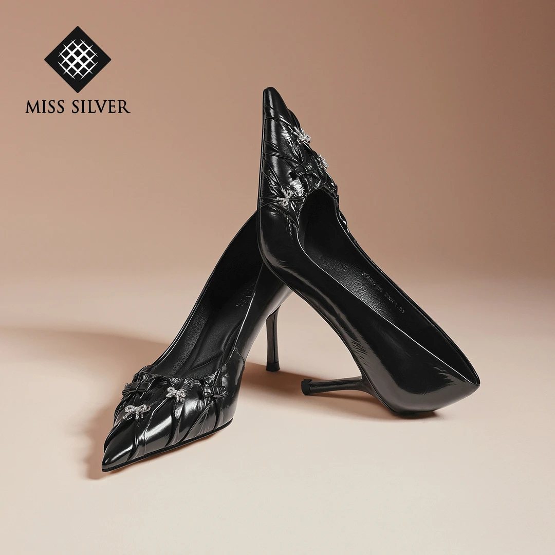 MISSSILVER细跟高跟鞋女2025秋季百搭浅口尖头气质蝴蝶结时尚单鞋