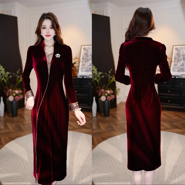 【雅红玫瑰】2025秋季新款收腰显瘦洋气减龄轻奢女人味打底连衣裙