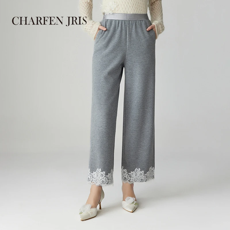 【媛媛专享】朝峰25春季新款休闲针织花边糯米长裤FJF1A616-6065D