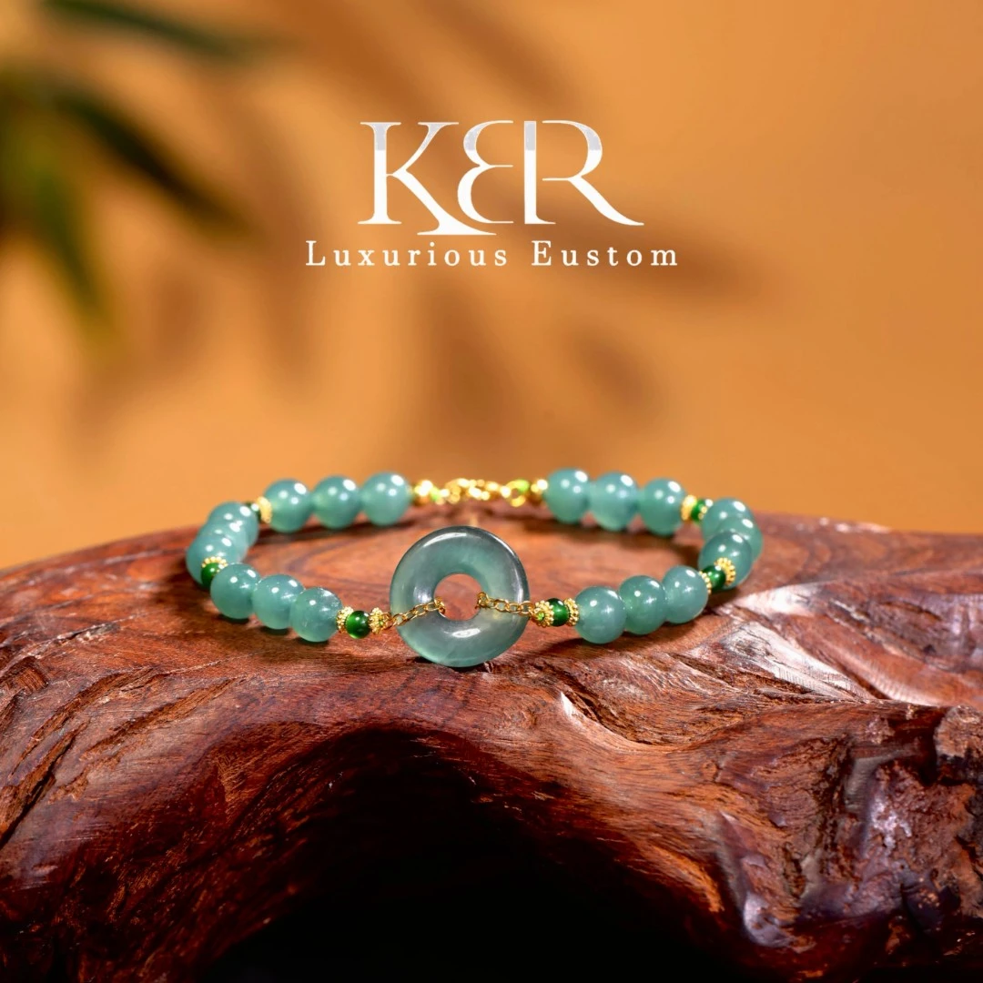 高定设计款天然A货翡翠冰种平安扣手链时尚气质百搭款 KBR1102004