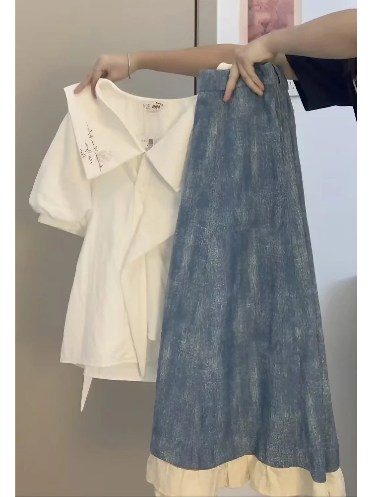 夏季韩系chic独特超好看白色衬衫高级感时尚洋气减龄通勤套装裙子