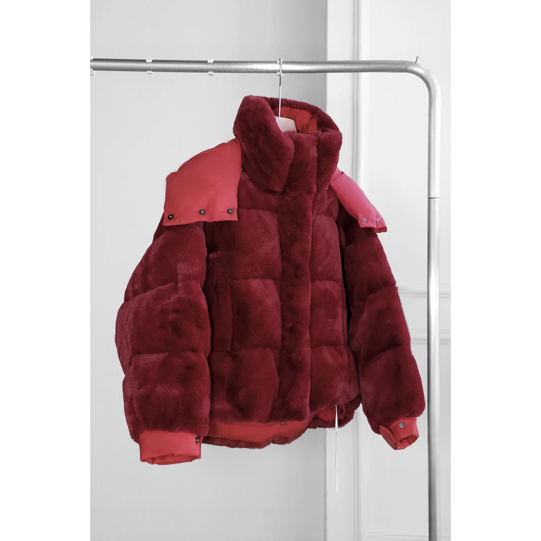 时尚气质连帽红色短款鹅绒服DLLFY302