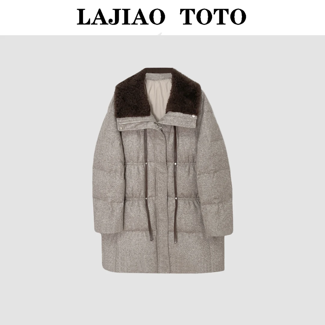 【敏洋纯】LAJIAO TOTO桑蚕丝+骆驼绒羊毛毛领90鹅绒服女外套#8528