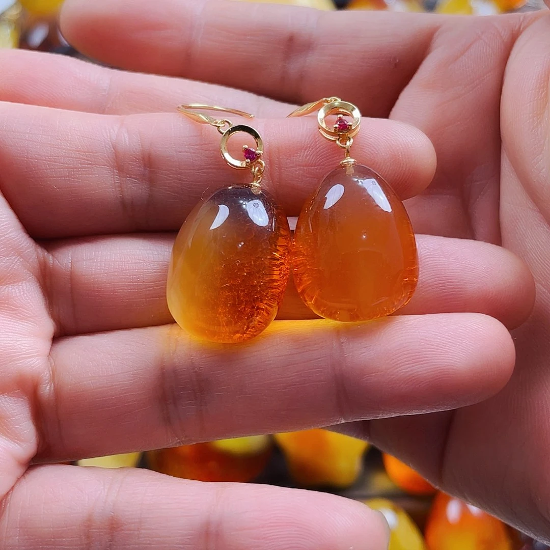 琥珀戒指银S925镶嵌耳坠