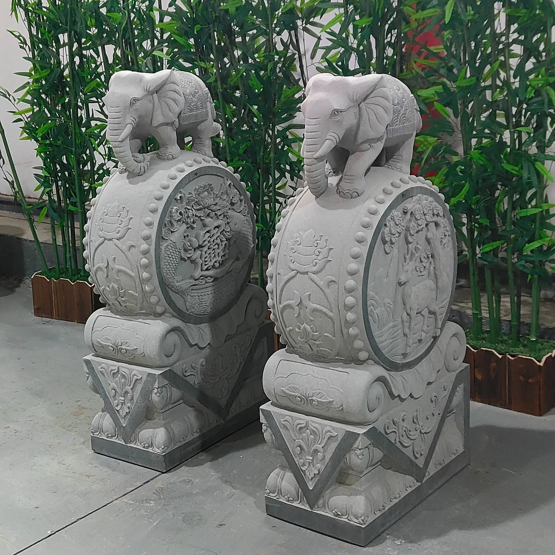 四川万年青小象抱鼓石，双侧满雕，入户门前摆件包邮不含卸车和摆放