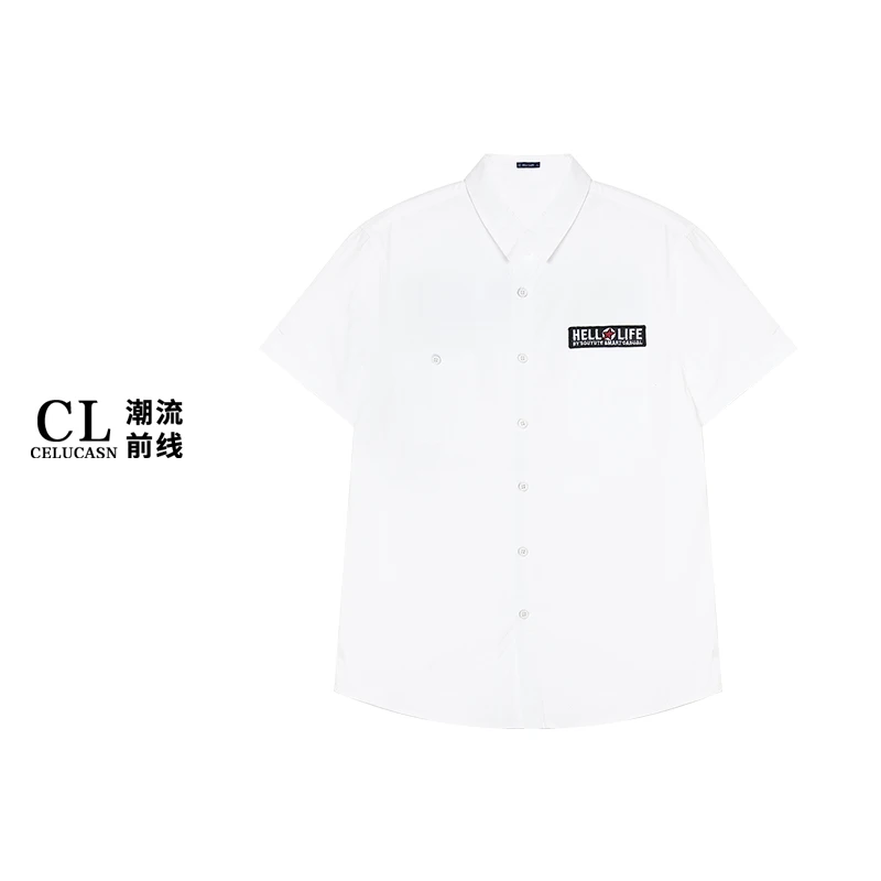 春6IB3397#夏季短袖常规款白色男装时尚印花凉感雪棉男士衬秋