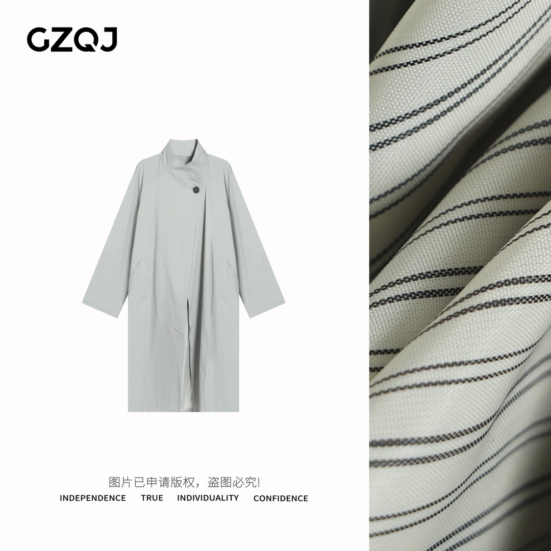 广州琴姐【长风吟】时尚休闲宽松百搭立领中长款风衣外套女春季1070