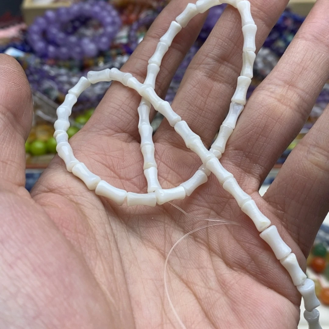 玛瑙/玉髓未镶嵌珠宝半成品一条天然4×8淡水贝壳竹节微瑕