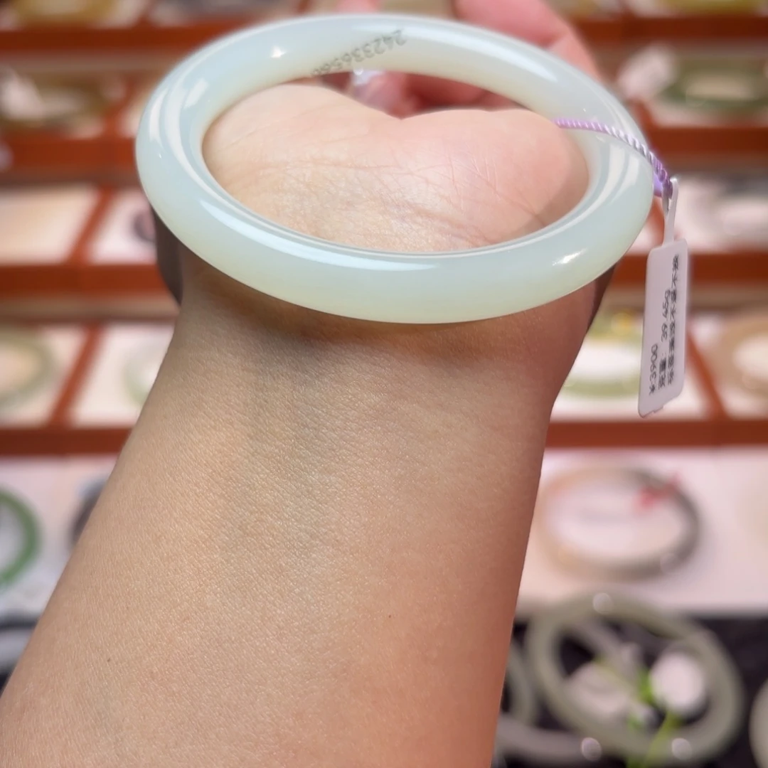 和田玉未镶嵌手镯暖白圆条手镯