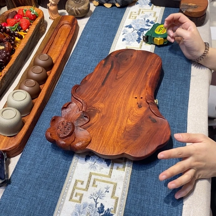 缅花手作荷花茶盘32.5-19.5-4