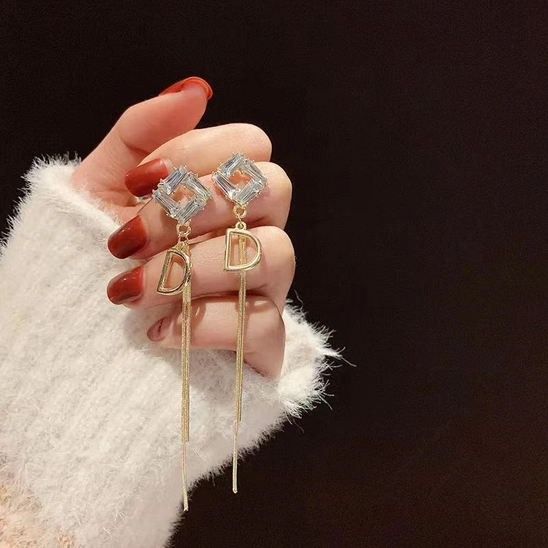 铜合金耳饰 新款方形长款流苏时尚百搭个性简约耳环1362