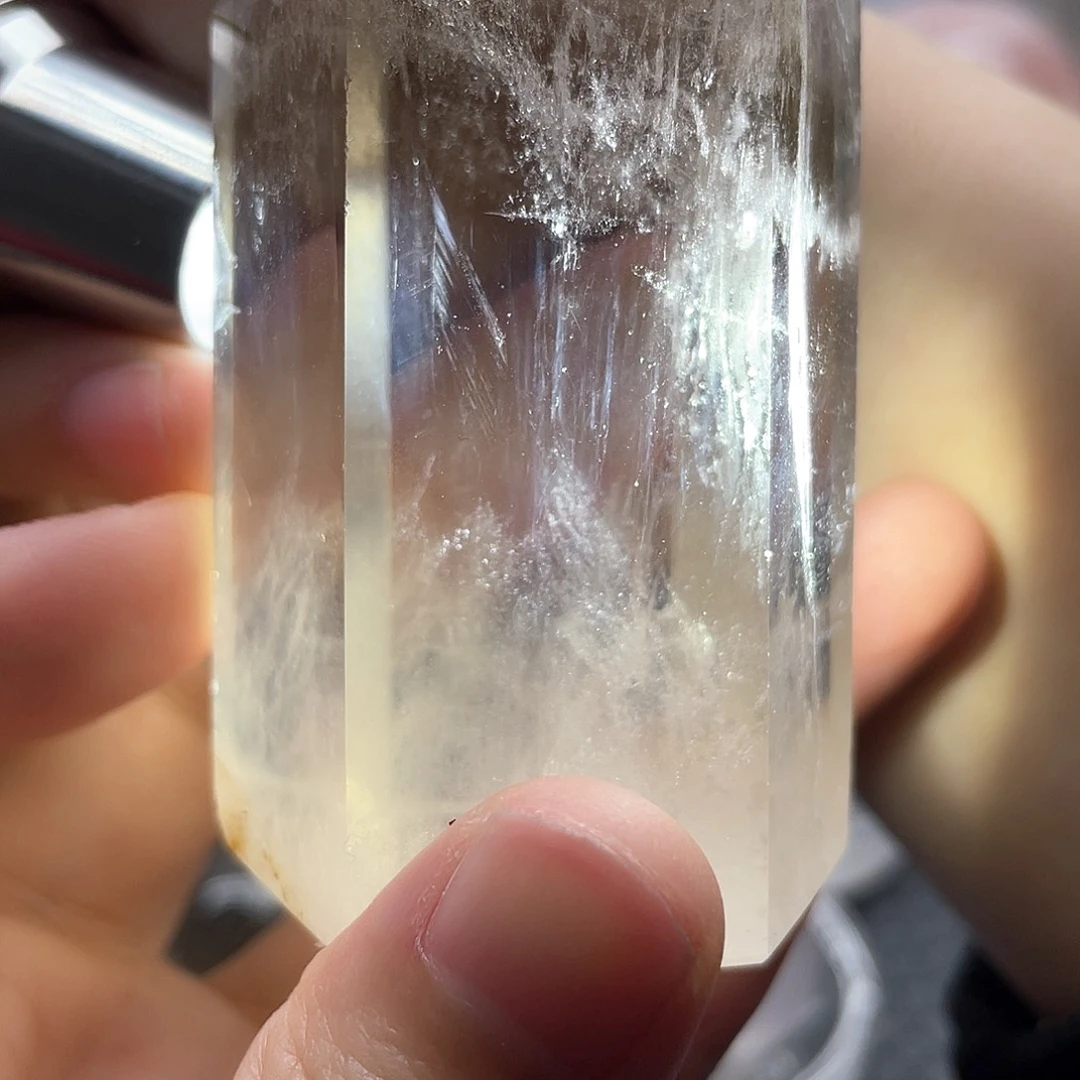 珠宝半成品未镶嵌水晶56茶晶柱子 带蓝针8.1cm