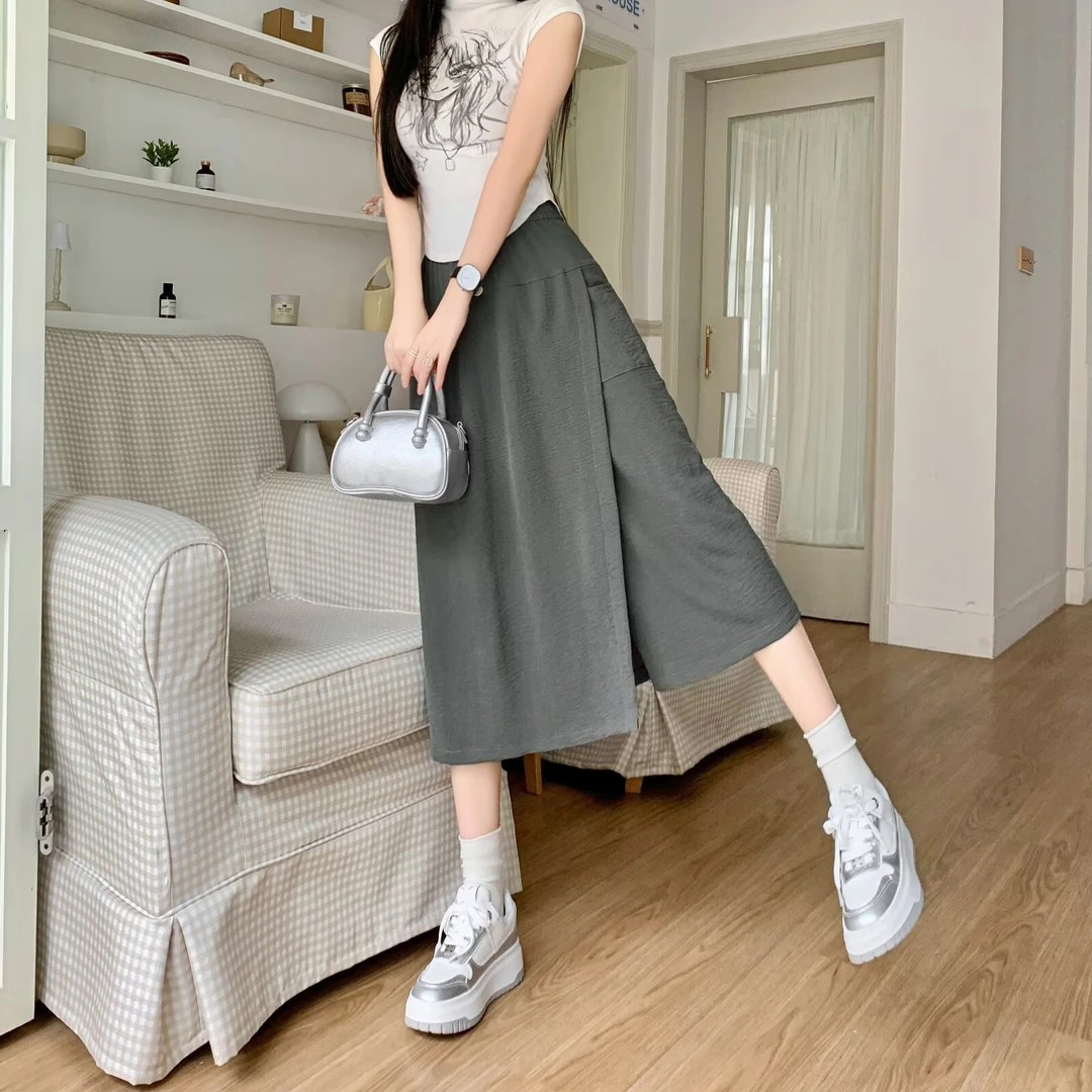 加肥大码女装夏季薄款女半身裙裤休闲百搭宽松显瘦阔腿裤高腰直筒