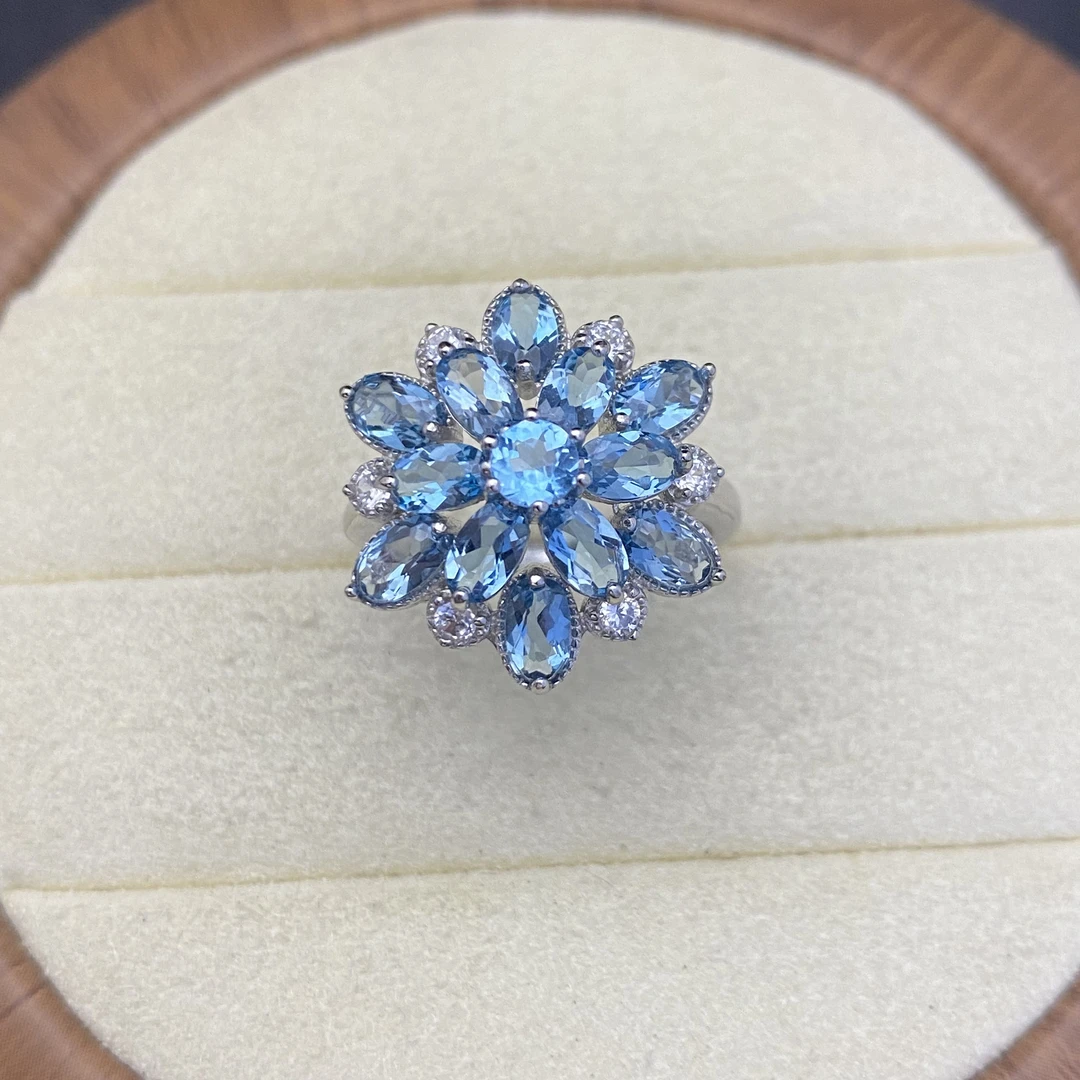 花朵-天然托帕石戒指s925银 高级轻奢精致满钻气质优雅时尚百搭XS