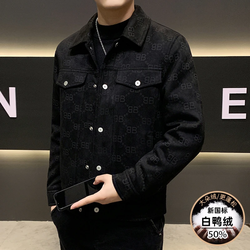 休闲韩版夹克羽绒服翻领加厚男秋冬羽绒外套时尚潮流白鸭绒男装