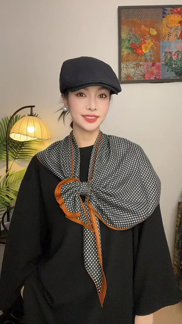 【千鸟格】三角巾左右围巾小丝毛披肩双面轻奢复古时尚风百搭风女士