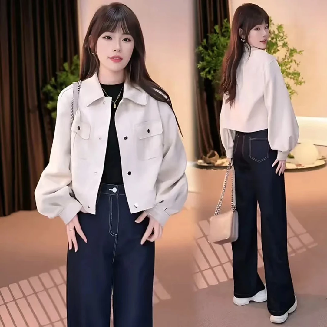 工装翻领短外套女春秋新款短款小个子韩版宽松休闲显瘦夹克上衣