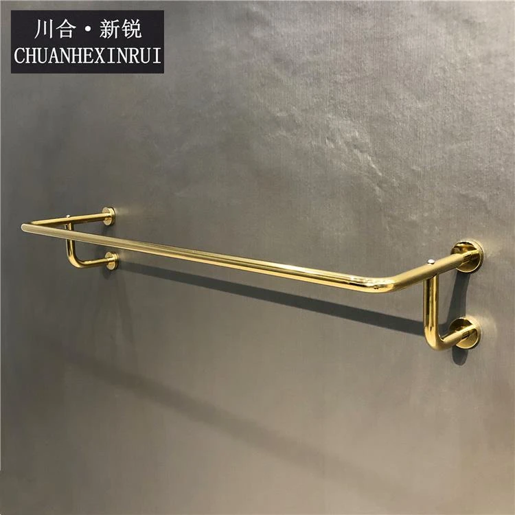 服装店金色正挂上墙货架展示架壁挂黄钛金色挂衣架圆管正挂侧挂架