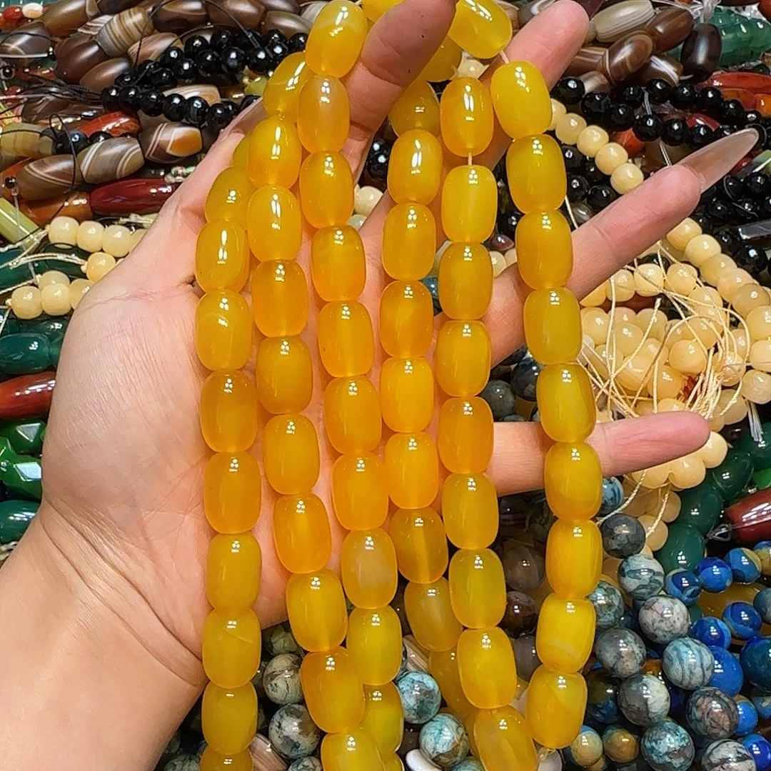 玛瑙/玉髓未镶嵌珠宝半成品13✖️18mm溏心玛瑙桶珠一条