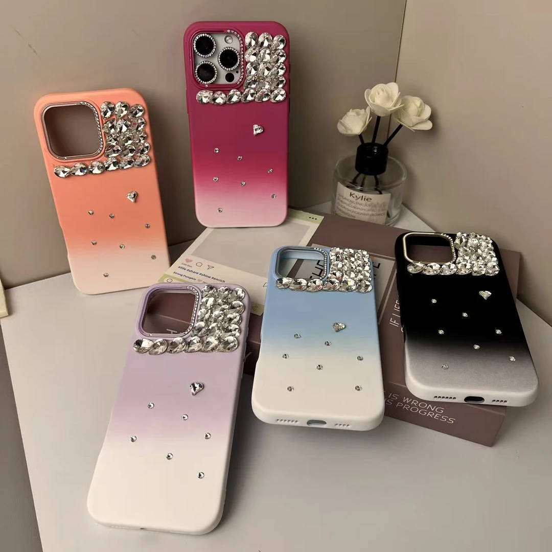 INS风原创简约液态渐变水钻手机壳适用于iPhone16pro全包15防摔14