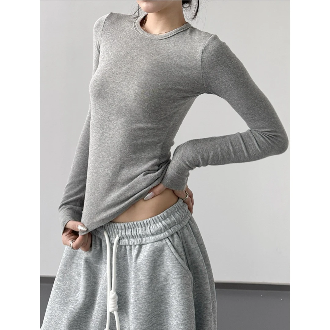 2025秋冬季修身辣妹加绒长袖T恤女基础款弹力打底衫内搭外穿上衣