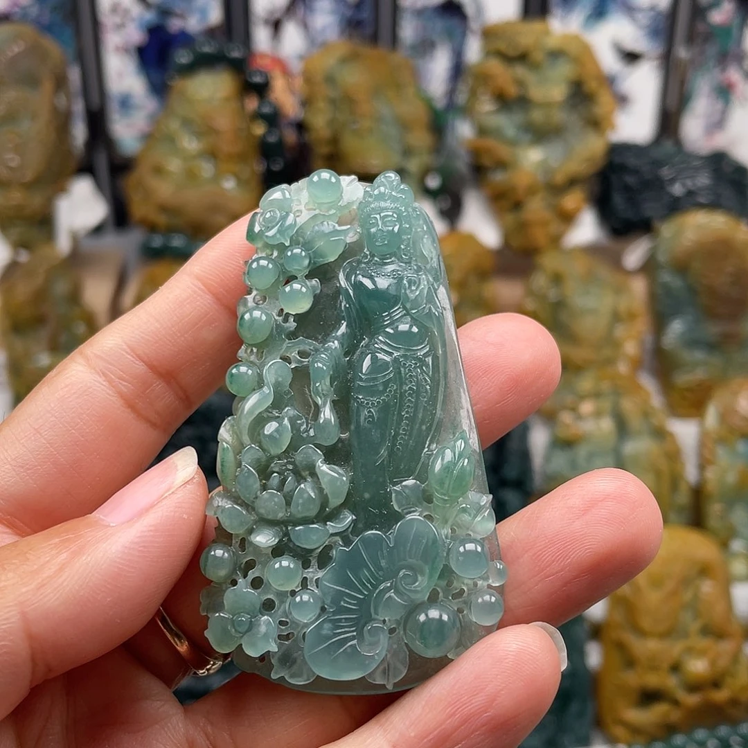 翡翠未镶嵌颈饰天然翡翠a货观音