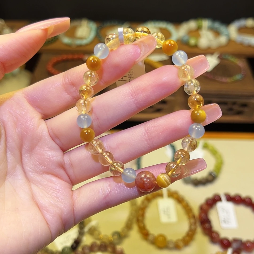 银S925镀金镶嵌水晶手串黄1496