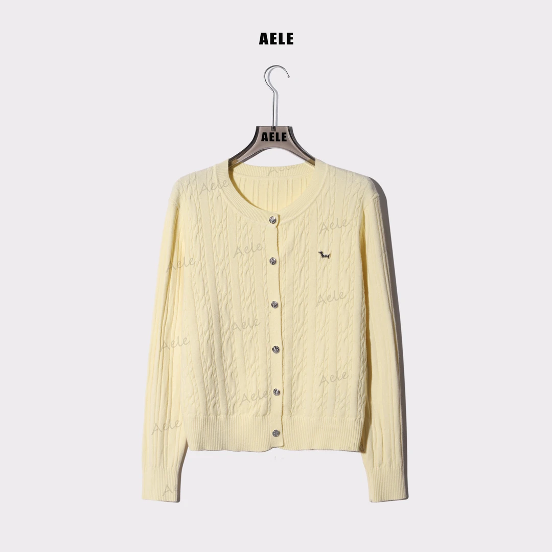 AELE【银扣小狗】宽松显瘦慵懒圆领麻花辫针织衫毛衣 X853 2997 AD