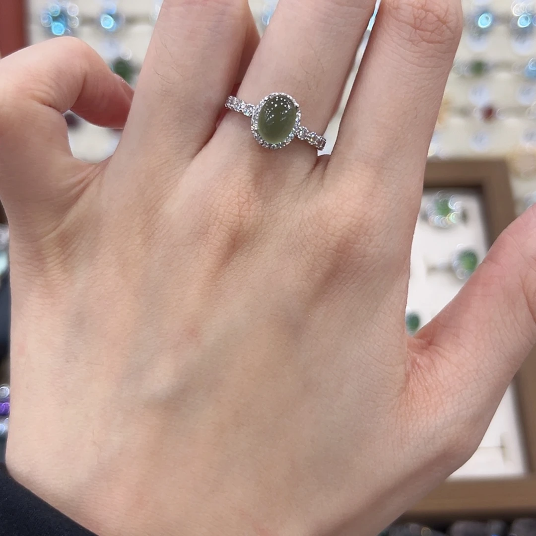 岫玉银S925镶嵌戒指