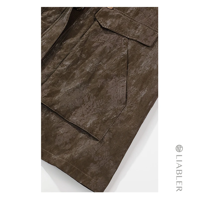 LIABLER【梨花暮雨】2024秋冬皮革提花宽松连帽外套上衣 LAW24165J