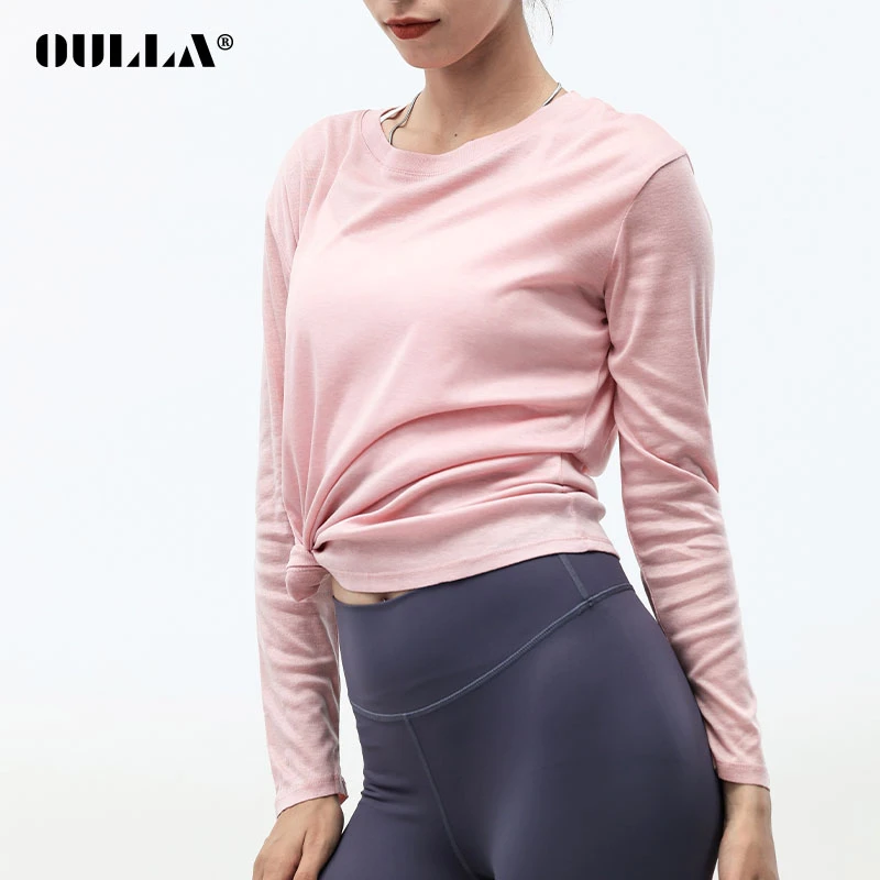 OULLA纯色长袖罩衫修身时尚运动宽松显瘦速干女士透气16008