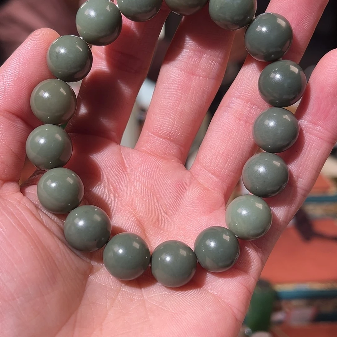 和田玉手串未镶嵌卡12圆珠手串