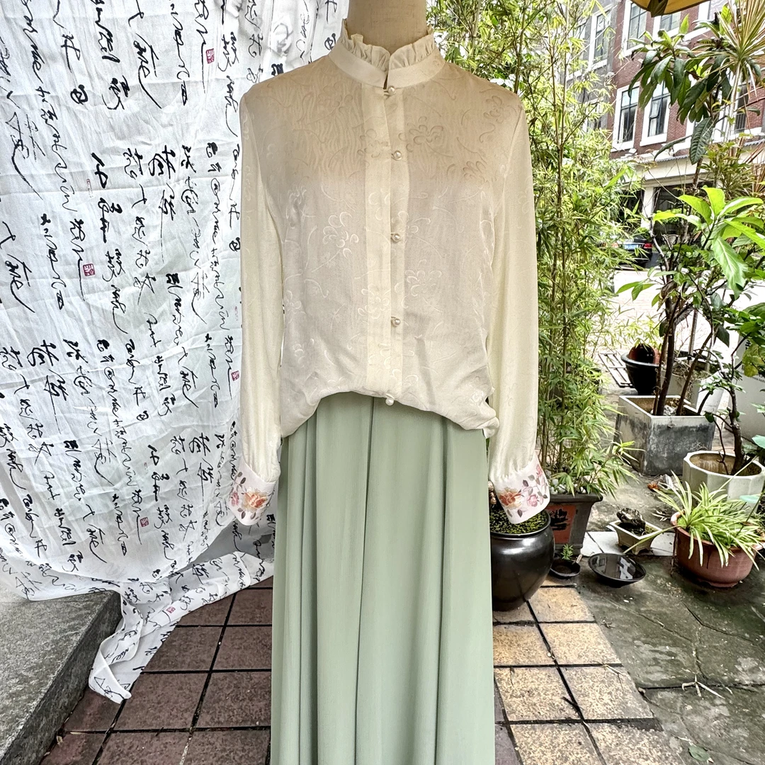 【白色衬衫】手工罗面料刺绣苏绣上衣