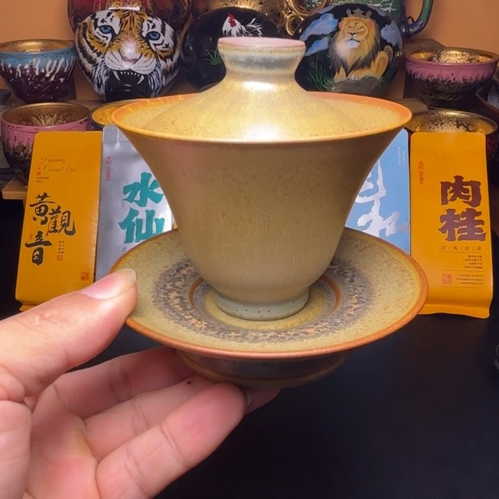 茶盏柴烧超薄胎三才盖碗