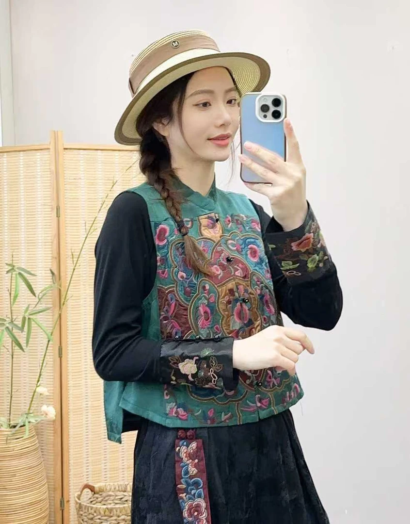 556新款  国风绣花马甲时尚百搭女士中式中国风