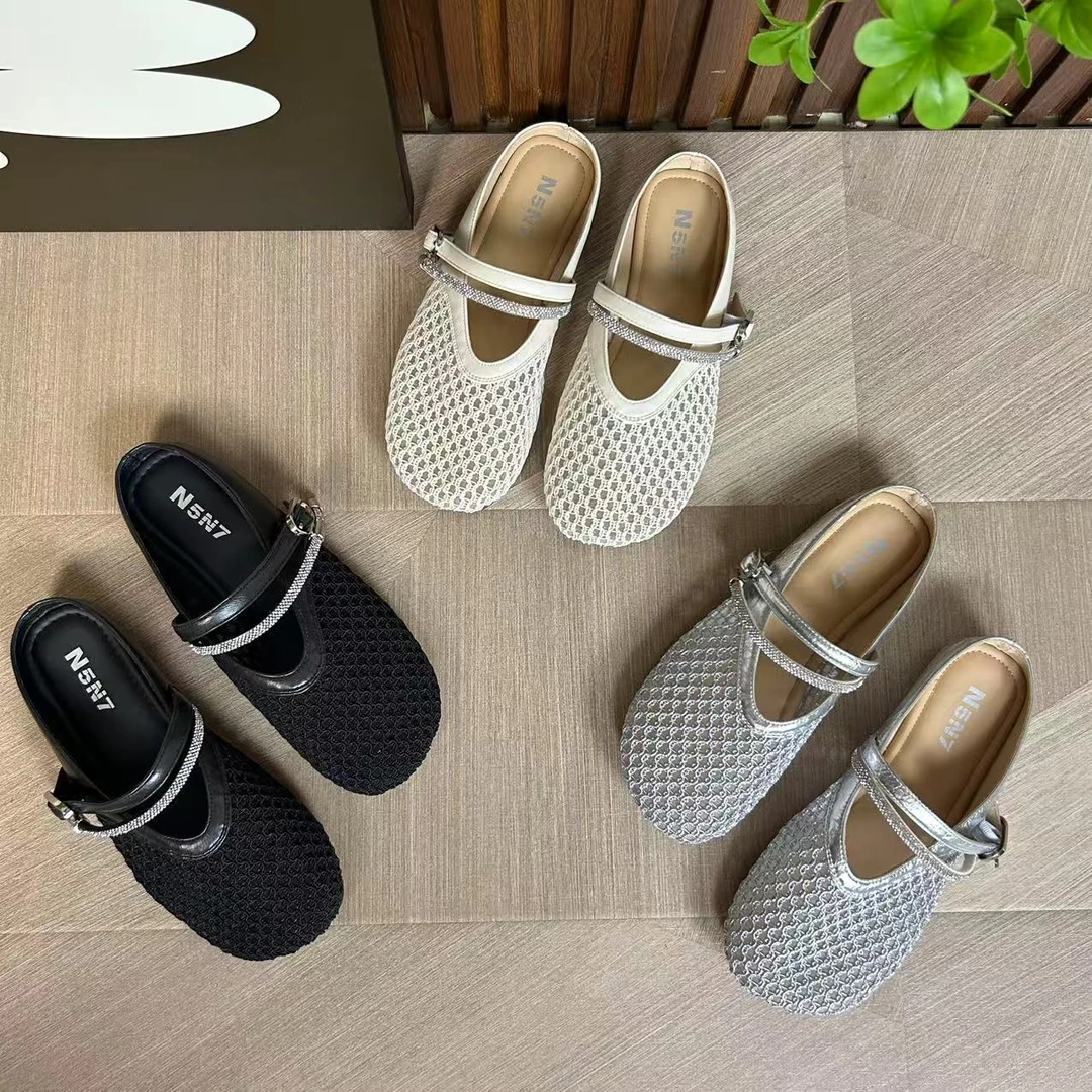 夏季百搭平底包头水钻日常镂空包头拖高跟韩版凉拖半拖玛丽珍春夏