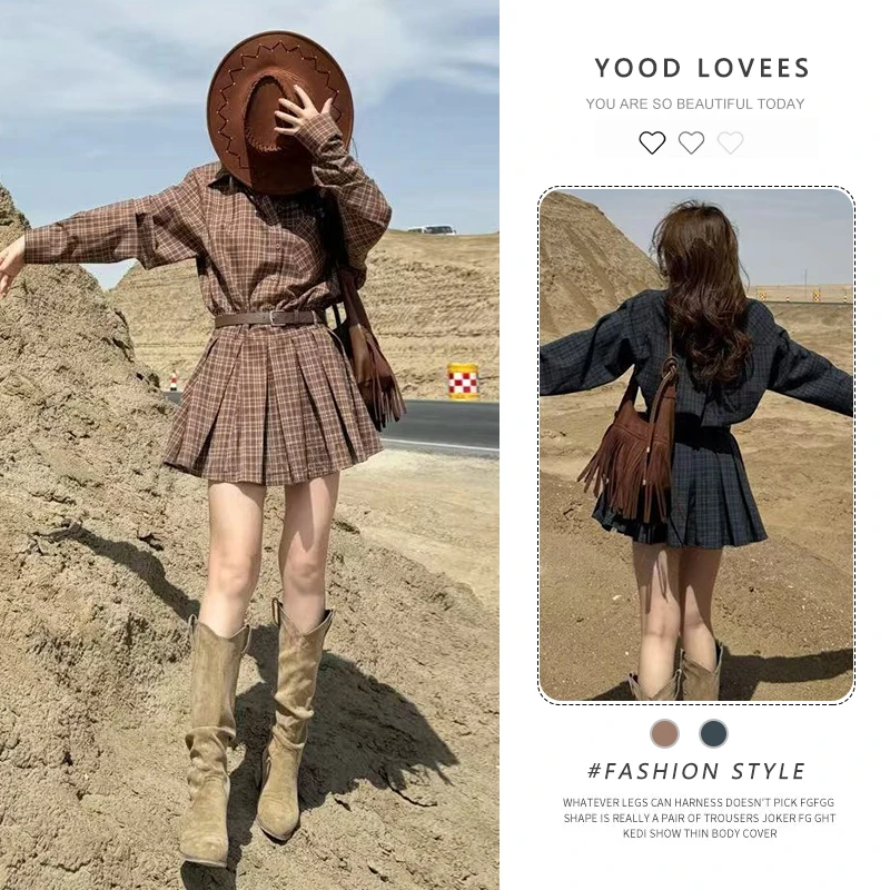 学院风文艺裙子女洋气格纹衬衫裙轻熟小众不撞款休闲减龄连衣裙潮